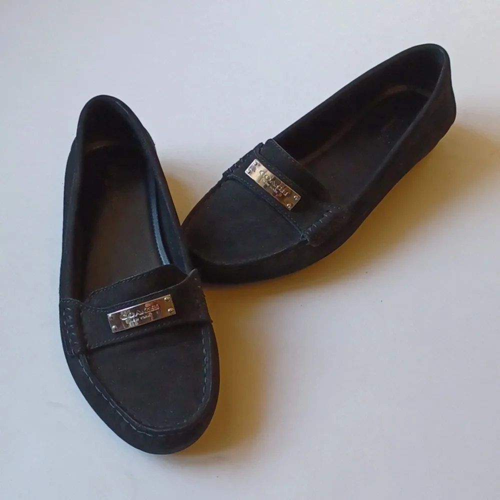 Coach Fredrica Driving Loafers Flats Suede Leather Black SZ 6.5B